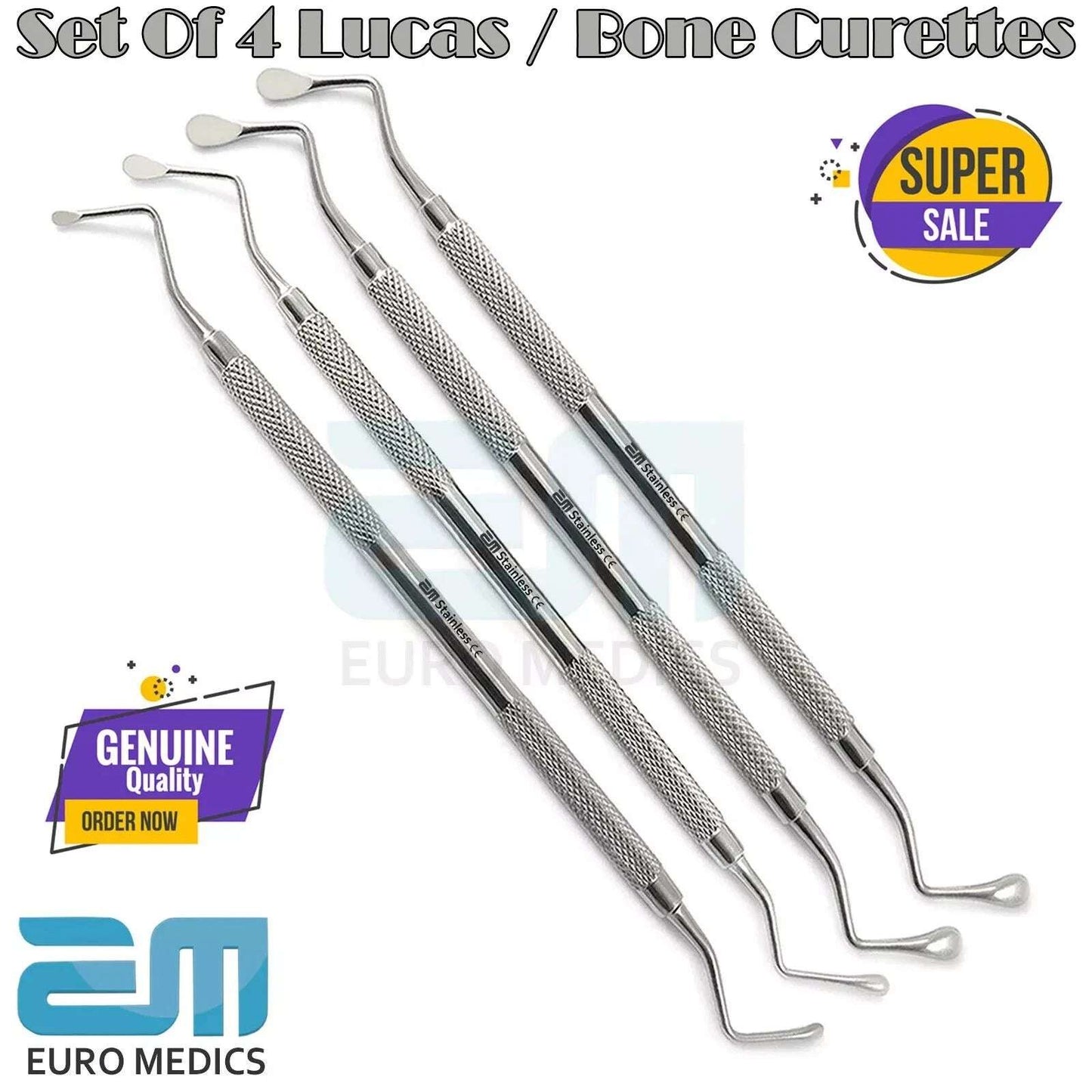 Lucas Dental Surgical Bone Curettes – 4-Piece Precision Set